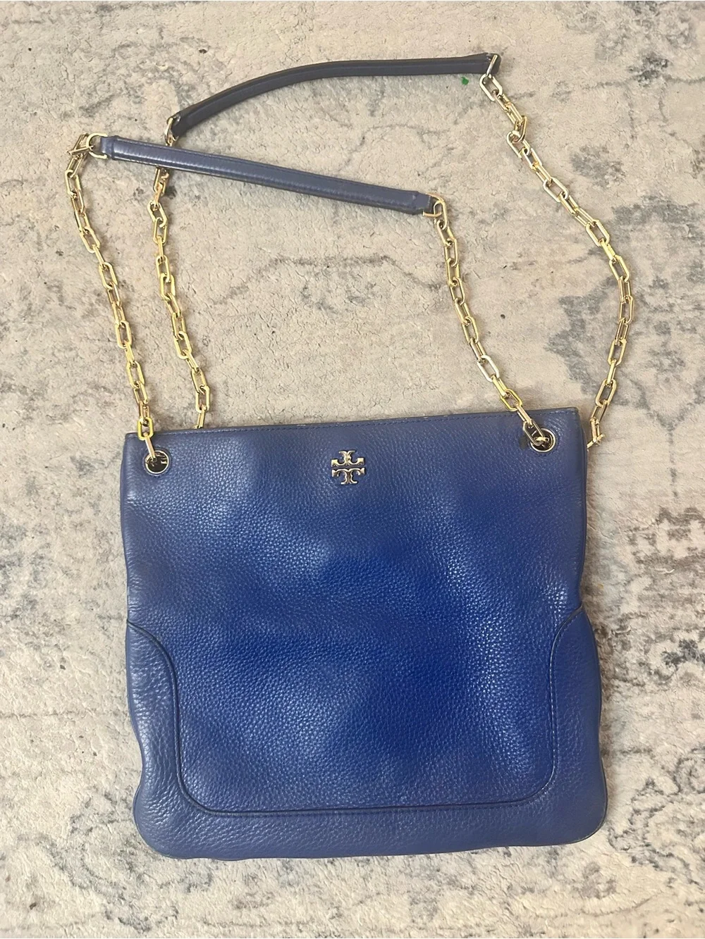 Preowned Tory Burch Navy Blue Pebbledi Leather Chain Shoulder Bag